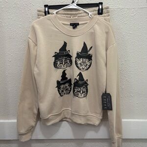 Better Together Halloween Cats with Witch Hats Sweatshirt and Short Set M